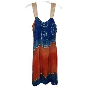 Lauren Pierce Atelier Tie Dye Dress Silk Custom Dyed Orange Blue Size 10